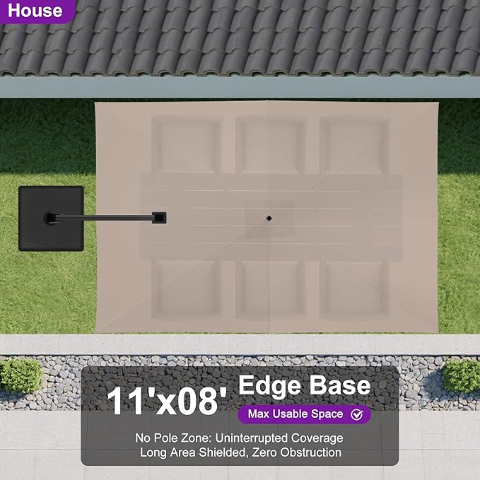 PURPLE LEAF 11.5' X 8' Left-right Tilting Outdoor Patio Umbrella Swivel Offset Cantilever Heavy Duty Rectangle Aluminum Umbrella with UV Resistant for Deck Pool Patio Backyard, Sand Dune