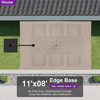 PURPLE LEAF 11' X 8' Swivel Outdoor Patio Aluminum Umbrella with Base Left-right Tilting Cantilever Offset Umbrella with UV Resistant Heavy Duty Fabric for Deck Pool Patio Backyard, Sand Dune