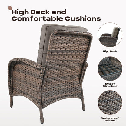 5 Piece Patio Furniture Set - Wicker Balcony Furniture Set with Hidden Ottomans, Rattan Outdoor Patio Chairs with Side Table for Porch Deck Poolside Garden Brown/Grey