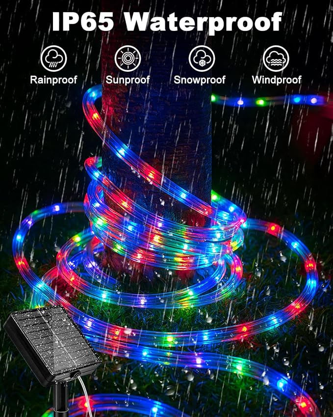 btfarm 2 Pack Solar Rope Lights Outdoor, 120LED 46FT Solar String Lights Outside Waterproof, 8 Lighting Modes Tree Tube Fairy Light Solar Powered for Garden Christmas Yard Party Decoration, Multicolor