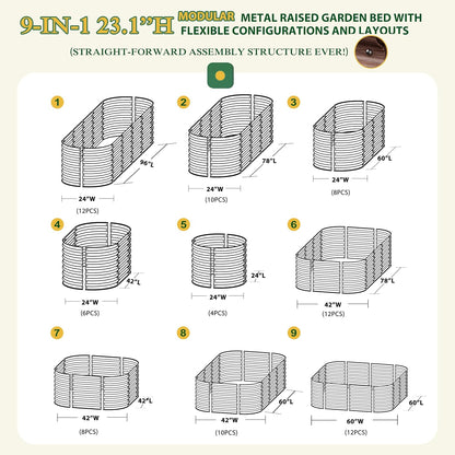 MUPATER Galvanized Raised Garden Bed Outdoor 8x2x2ft, 9-in-1 Metal Raised Planter Box W/ 2 Aluminum Support Rods, Oval Outdoor Raised Garden Bed for Vegetable, Flower, Backyard and Patio, Rustic