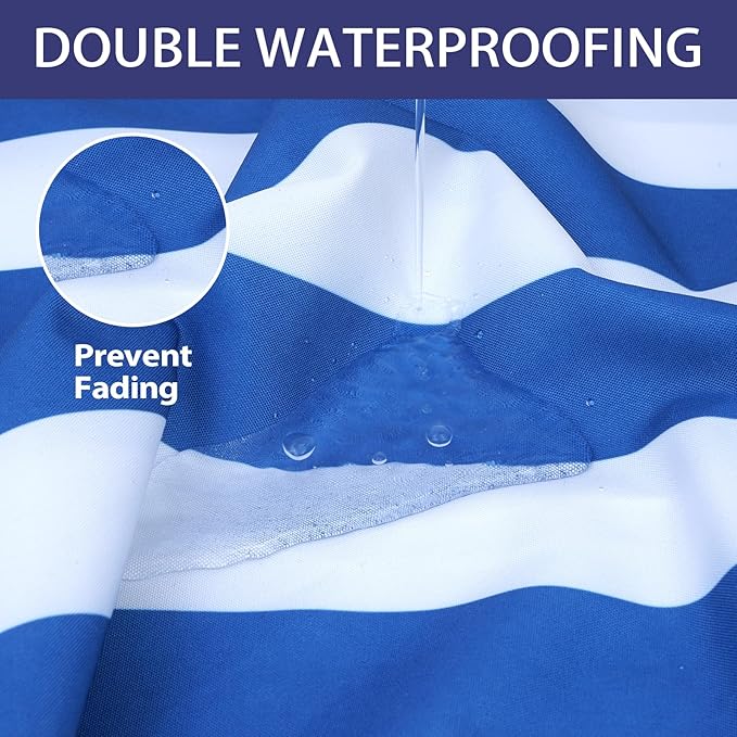 Outdoor Bench Cushion 48x18x3 Inch with Ties, Thick Waterproof Porch Swing Cushions for Patio Furniture Chair Pad, Seat Sofa Garden Replacement Cushion Sponge Filling (Blue&white Stripes, 48x18)