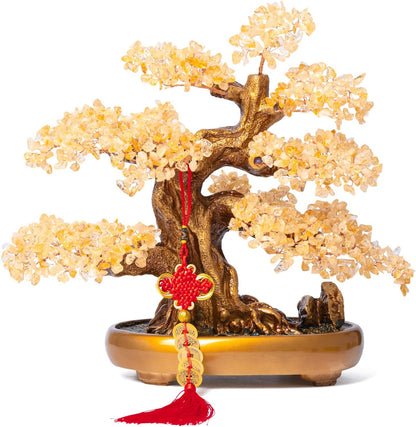 Natural Citrine Gemstone Crystal Bonsai Tree of Life Large Feng Shui Money Chakra Tree for Luck and Wealth Desk Decoration(1,251 Gem Count)