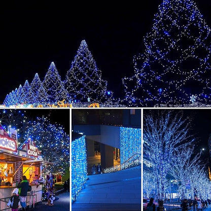weillsnow 164 FT 500 LED Christmas Lights Outdoor, Waterproof Christmas Fairy Lights with Timer, Plug in Blue White LED String Lights with 8 Modes for Bedroom Wedding Party Xmas Decoration