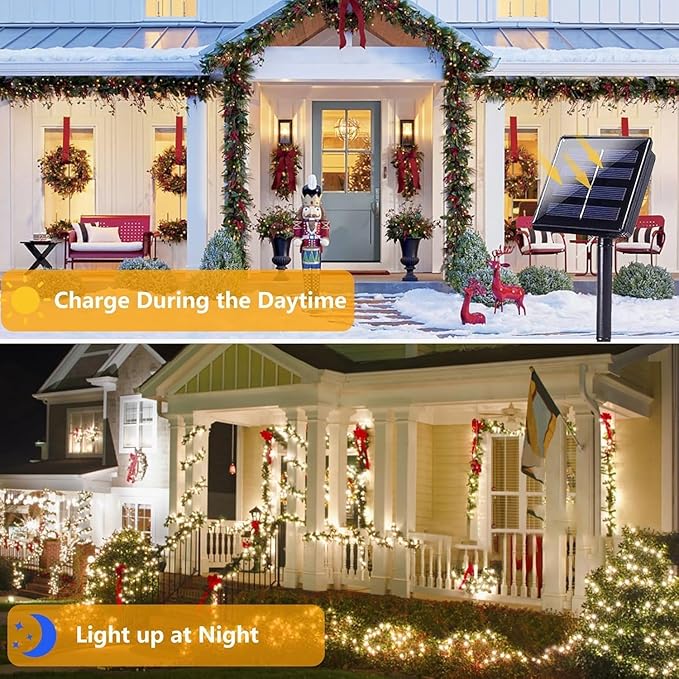 6 Pack 270FT Solar Christmas Lights Outdoor Waterproof, Super Bright 480 LED Solar String Lights with 8 Lighting Modes, Green Wire Twinkle Tree Light for Outside Xmas Party Decorations (Warm White)