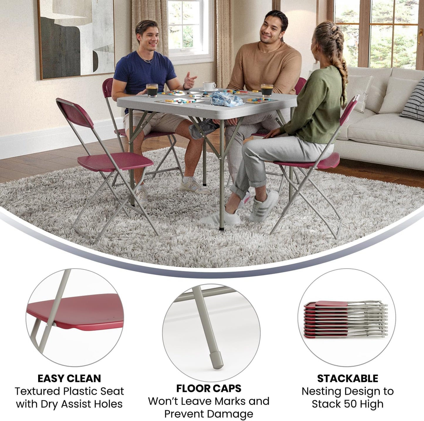 Hercules Series Plastic Folding Chair Red - 10 Pack 650LB Weight Capacity Comfortable Event Chair-Lightweight Folding Chair