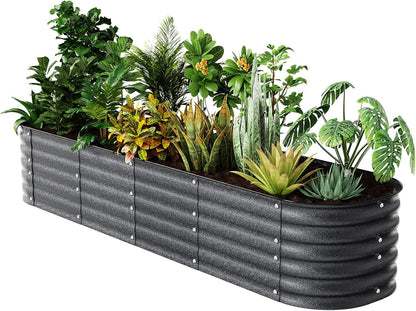 Raised Garden Bed Kit 8×2×1.4 FT Magnesium-Aluminum-Zinc Stainless Steel Metal Planter Box for Planting Outdoor Plants Vegetables (Cracked Silver)