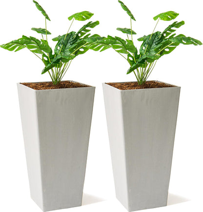 XBrand Modern 30-Inch Tall Square Planter, Tapered, Perfect for Indoor & Outdoor, Patio Decor, Set of 2, Gray