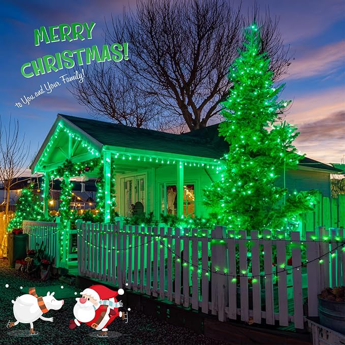 JMEXSUSS 2 Pack Green Solar Lights Outdoor, Total 200 LED 66 FT Green Christmas Lights for Outside, Solar Christmas Light Outdoor for Tree Yard Garden Decor