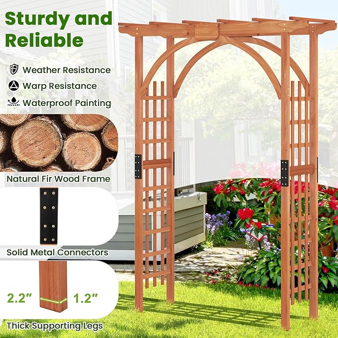Giantex 85inch Wooden Garden Arch Wedding Arch for Ceremony, Garden Arbor Trellis for Climbing Plants Vines, Easy Assembly, Outdoor Flower Arches Wedding Arbor for Bridal Party