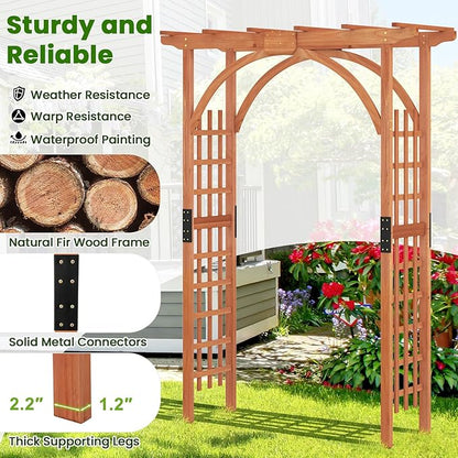 Giantex 85inch Wooden Garden Arch Wedding Arch for Ceremony, Garden Arbor Trellis for Climbing Plants Vines, Easy Assembly, Outdoor Flower Arches Wedding Arbor for Bridal Party