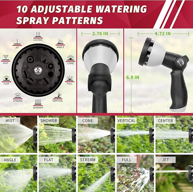 AUTOMAN Garden Hose Nozzle - 10 Adjustable Spray Patterns, Thumb Flow Control Hose Sprayer, Water Hose Spray Nozzle for Plants Watering, Car Washing, Window Cleaning, Pets Bathing, Outdoor Fun, Black