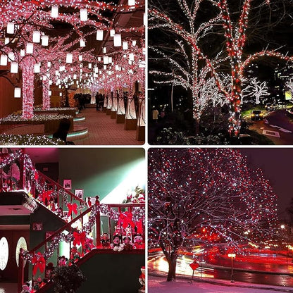 Connectable 240LED 88Ft 13Modes Christmas String Lights Outdoor Indoor | Extendable Green Wire Red & White Christmas Tree Lights with Timer | Twinkle Fairy Light Plug in for Xmas Tree (Red & White)
