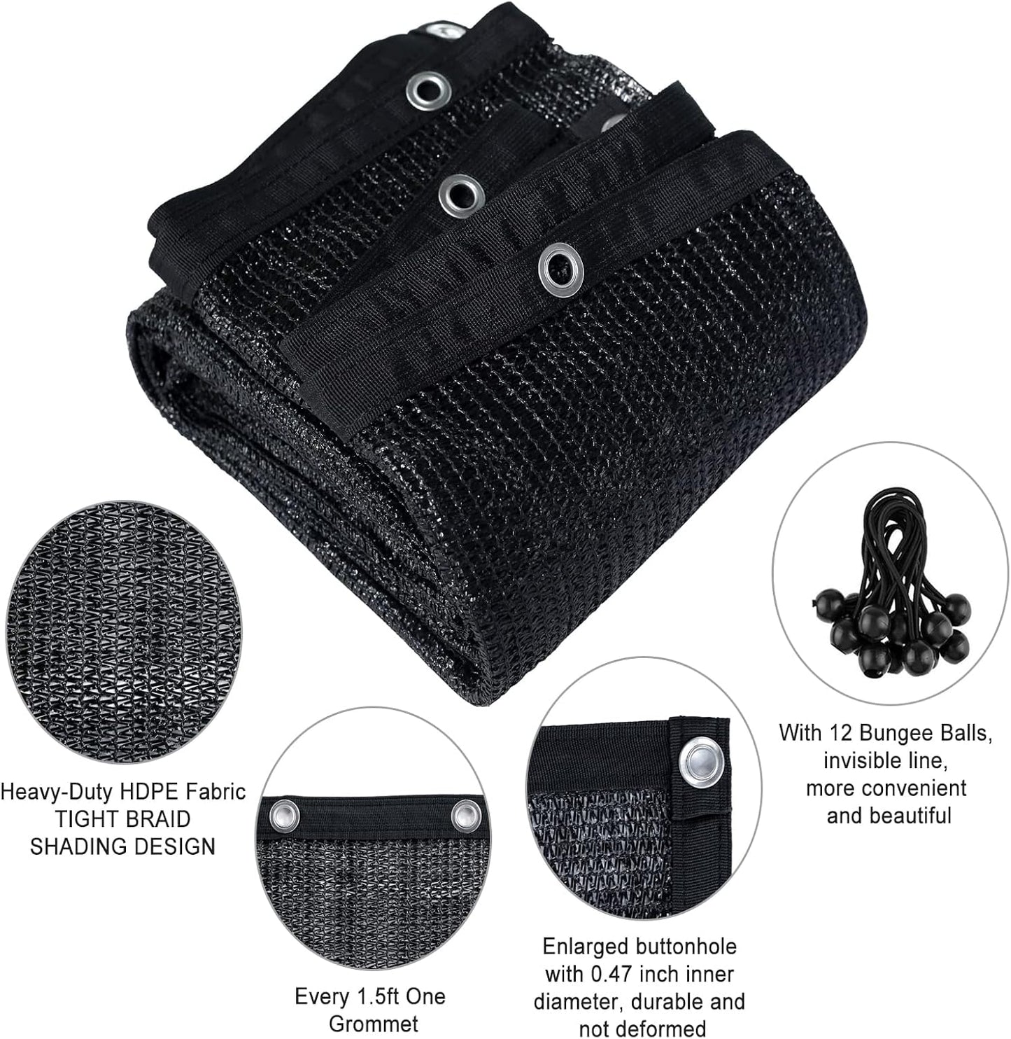 Agfabric 70% 6X 12ft Sunblock Shade Cloth with Grommets for Garden Patio, Black