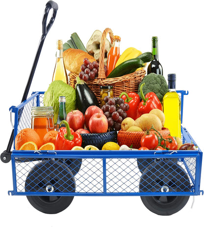 Solid Wheels 10" Flat Free Tires Steel Garden Wagon cart A Large-Capacity mesh with a Load of 1100LBS,with Detachable Side and no Pneumatic Tires,can be Used in Farms,Warehouses,etc.