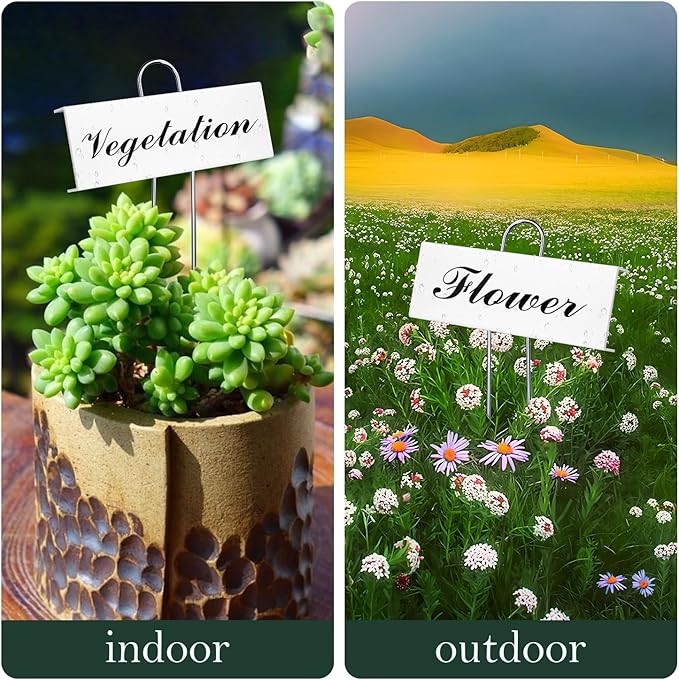 50 Pack Metal Plant Labels for Outdoor Garden Waterproof Plant Markers, Labels Garden Markers for Seedlings Herbs Vegetable Greenhouse Gifts with Pen - White