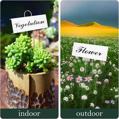 50 Pack Metal Plant Labels for Outdoor Garden Waterproof Plant Markers, Labels Garden Markers for Seedlings Herbs Vegetable Greenhouse Gifts with Pen - White