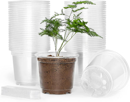 60 Pack 4 Inch Clear Nursery Pots with Drainage Holes, Transparent Plastic Plant Pot, Reinforced Seed Starter Pots Flower Pots Come with 50pcs Plant Labels