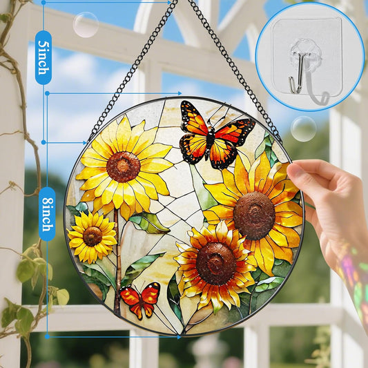 Butterfly Stained Glass Window Hanging, 8 Inch Sun Catchers Indoor Window, Suncatchers for Windows Hanging, Home Decoration and Christmas, Festival, Mother's Day, Birthday, Gifts for Women, Mom