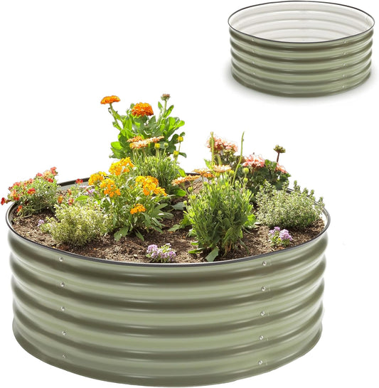 Epic Gardening 5-in-1 Modular Galvanized Raised Garden Bed Kit, 15" Tall Metal Planter Box, Durable Aluzinc Steel Raised Garden Bed Outdoor for Vegetables, Herbs, Flowers & Fruits - Round - Mist Green