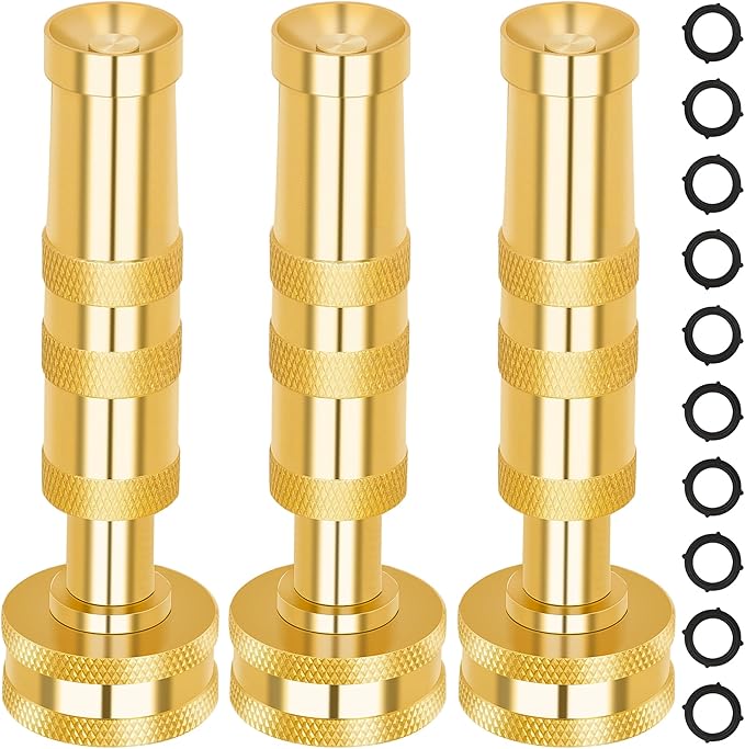 AUTOMAN Brass Hose Nozzle – High Pressure Jet Nozzles 3 Pack, Heavy Duty Sprayer for Garden Hoses, Adjustable Spray Gun,Solid Twist Water Hose Nozzle for Patio, Lawn, Car Wash, Extra 10 Rubber Washers