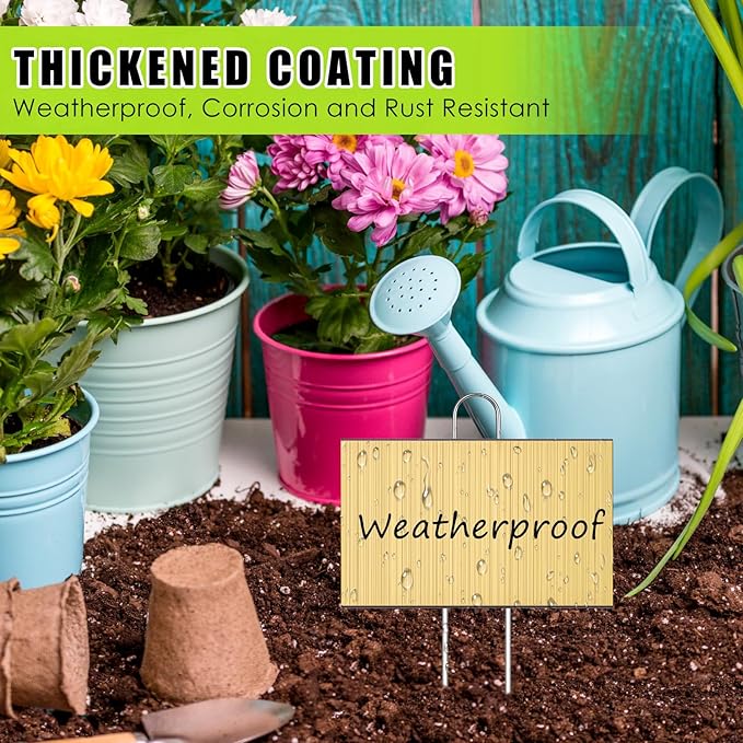 Landhoow 12 Pcs Large Garden Plant Markers Metal Plant Labels Sign 4'' x 6'' with 11'' Stake Weatherproof Waterproof Garden Sign for Outdoor Seedlings Herbs Vegetable Greenhouse, Gold
