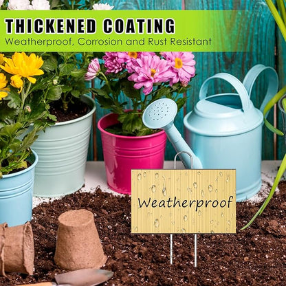 Landhoow 12 Pcs Large Garden Plant Markers Metal Plant Labels Sign 4'' x 6'' with 11'' Stake Weatherproof Waterproof Garden Sign for Outdoor Seedlings Herbs Vegetable Greenhouse, Gold