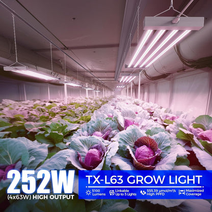 Barrina TX-L63 3FT LED Grow Light, 252W (4 x 63W), 4 Panel Wider Coverage, Full Spectrum, High PPFD, Mechanical Timer, Linkable, Hanging Light, Plant Stand with Grow Light for Indoor, Seeding, 4 Packs