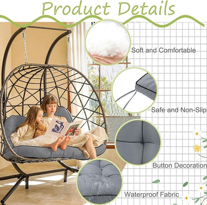 Swing Replacement Cushions with Backrest, 2 or 3 Seater Waterproof Non-Slip Overstuffed Swing Pad, Indoor/Outdoor Bench Cushion for Porch Chair Swing Garden Furniture (Light grey, 40 * 70.8in)