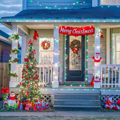 JMEXSUSS Red White and Green Christmas Lights, 2 Pack 100 LED 33 FT Solar Christmas Lights Outdoor Waterproof, Outdoor Solar String Lights for Outside Garden Yard Christmas Tree Decor