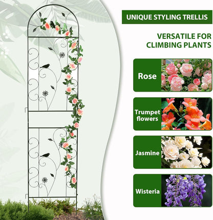Metal Garden Trellis for Climbing Plants, 86.5" x 19.7" metal plant trellis outdoor, Black Iron Garden Trellis, Clematis Rrellis Outdoor, Arched Outdoor Decoration suitable for courtyards, lawns, gard
