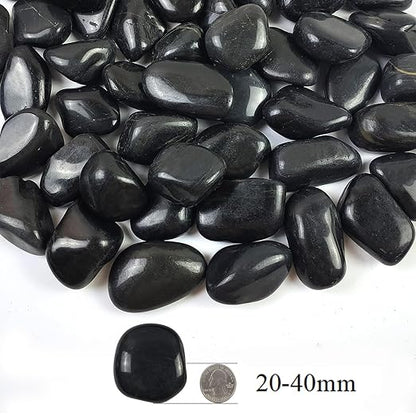 1-2.2 Inch Natural Polished Black River Rocks, 20LB Black Polished Pebbles for Garden Landscaping. Fish Tank Decorative River Rocks, Vase Filling Pebbles, Outdoor Decorative River Rocks