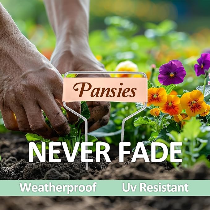 50 Pcs 4 Inch Copper Plant Tags, Metal Plant Labels, Waterproof Garden Label Markers, Weatherproof Metal Garden Tags Plant Labels, Marking Protection Seedling Signs Nursery Tags with 2 Permanent Pen