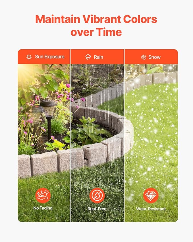 VEVOR Faux Stone Landscape Edging, No Dig Garden Edging Border, Flexible Blocks for Lawn Edging, Flower Beds, Driveway, Yards with 12 Spikes, 4 Pack 24 Bricks 16FT Kit, 46.9" Lx 4" W x 6" H, Beige