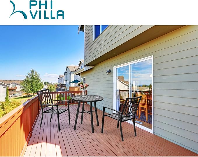 PHI VILLA Metal Outdoor Patio Bistro Set 3 Piece Dining Furniture - Black