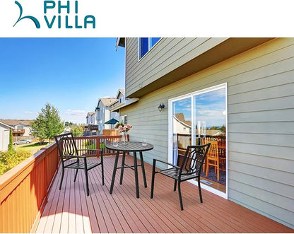 PHI VILLA Metal Outdoor Patio Bistro Set 3 Piece Dining Furniture - Black