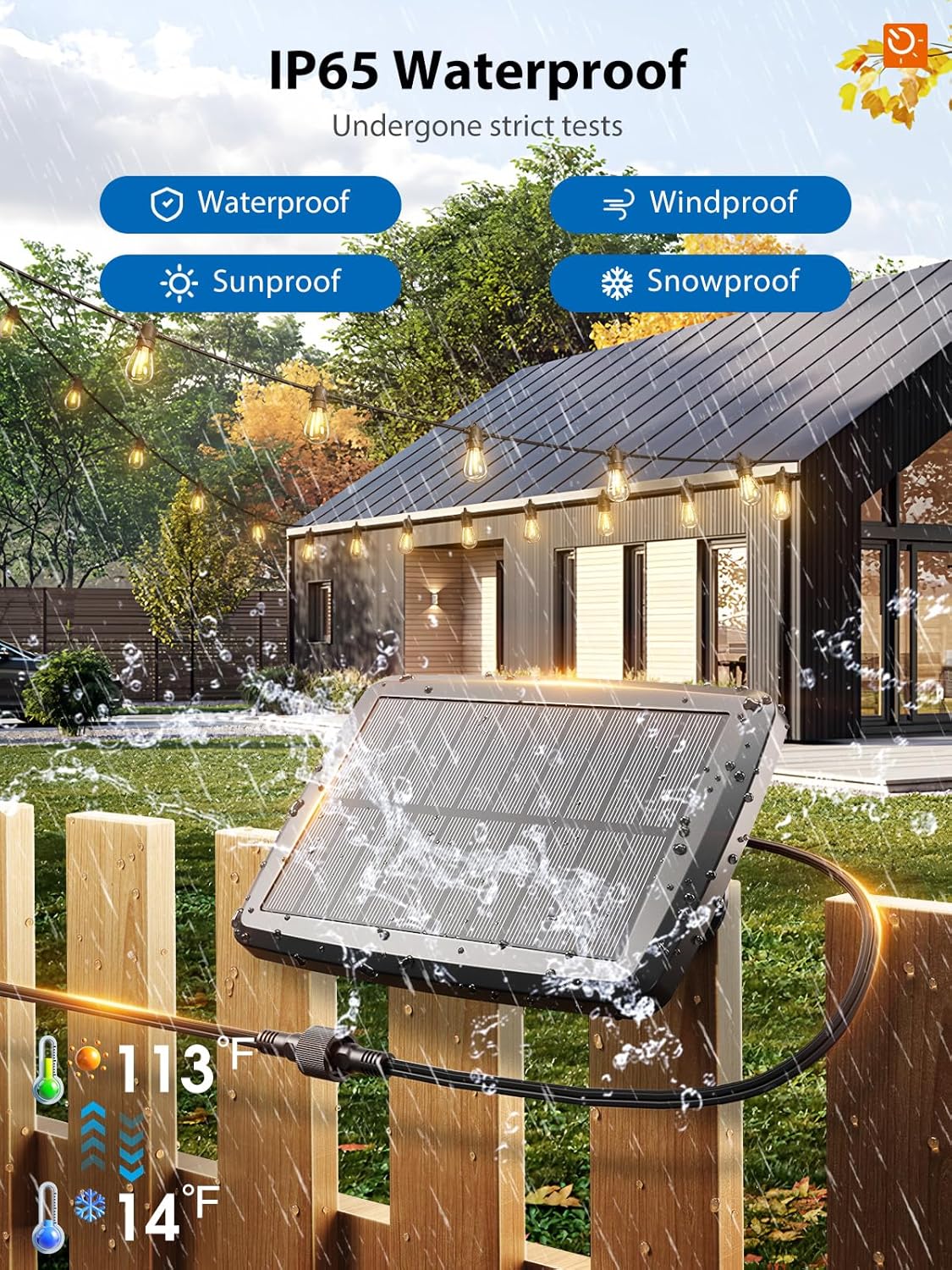 KYY 54FT Solar String Lights Outdoor Waterproof with USB Charging & Remote, Dimmable & Timable, Solar Powered Patio Lights with LED Shatterproof Bulbs for Deck Backyard Porch Garden Camping