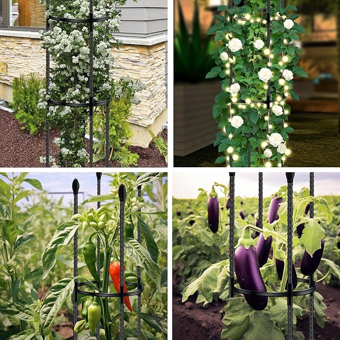 Tomato Cages for Garden Sturdy Metal Plant Stakes SupKing 2 Pack 47 Inch Tall Adjustable Heavy Duty Plant Support Cage Trellis for Outdoor Climbing Rose Vegetables Plants Flowers Comes 20 Twist Ties