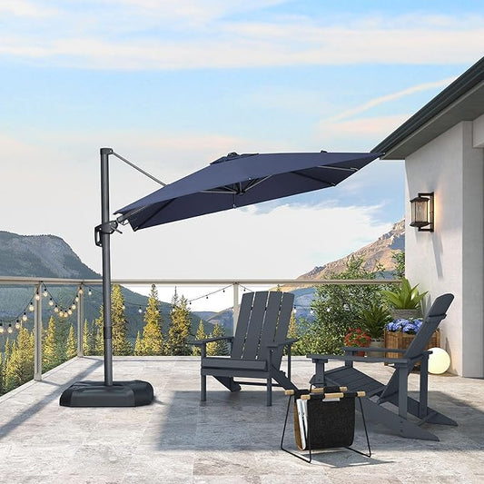 PURPLE LEAF 8' X 8' Left-right Tilting Patio Umbrella Outdoor Cantilever Swivel Square Umbrella Aluminum Offset Umbrella with 360-degree Rotation for Garden Deck Pool Patio Navy Blue
