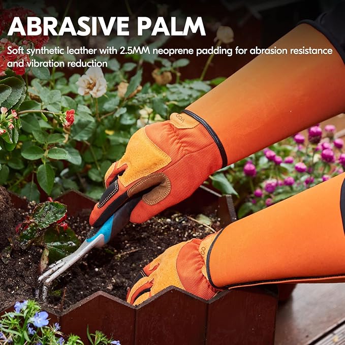Vgo... Gardening Gloves Unisex,Safety Work Gloves,Long Sleeves Gauntlet,Puncture Proof,Touchscreen(Size XL,Orange,SL7496)