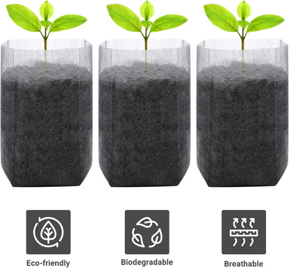 GREANER 200 PCS Nursery Bags, 5.5"x6.3" Non-Woven Fabric Seedling Bags Biodegradable for Home Garden Supply, Tree, Flower, Vegetable, Nursery Pots Container Plants Pouch