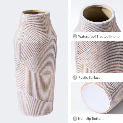 Vintage Ceramic Flower Vase, Terracotta Farmhouse Decorative Rustic Stone Clay Floral Vase, Concrete Grey Home Decor for Living Room, Entryway, Kitchen, Bedroom, Bathroom and Shelf 9.6 Inch