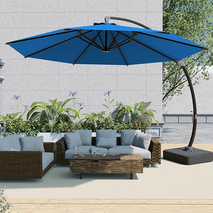 Outdoor Patio Umbrella with Sand Bag Included, 11 FT Deluxe Curvy Cantilever Umbrella Offset Hanging Umbrella with 360° Rotation for Market, Pool, Garden, Backyard, Deck