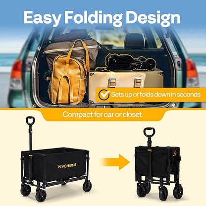 VIVOHOME Collapsible Wagon Cart Lightweight Portable Folding Utility Wagons with All-Terrain Wheels for Grocery Sports Garden Shopping Camping