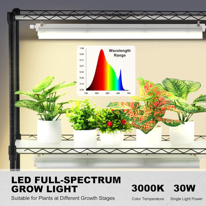 VEVOR Plant Stand with Grow Light, 4 Tier Plant Shelf with 90W Grow Light for Indoor Plants, 3 Modes Grow Light Shelf Full Spectrum Lights Adjustable Metal Plant Stand for Seed Starting