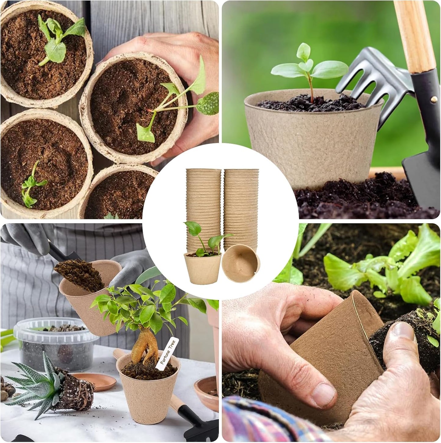 4” Peat Pots with 60Pcs Plant Labels, Biodegradable Pots for Seedlings with Drainage Holes, Garden Plant Nursery Pots Seed Starting Trays