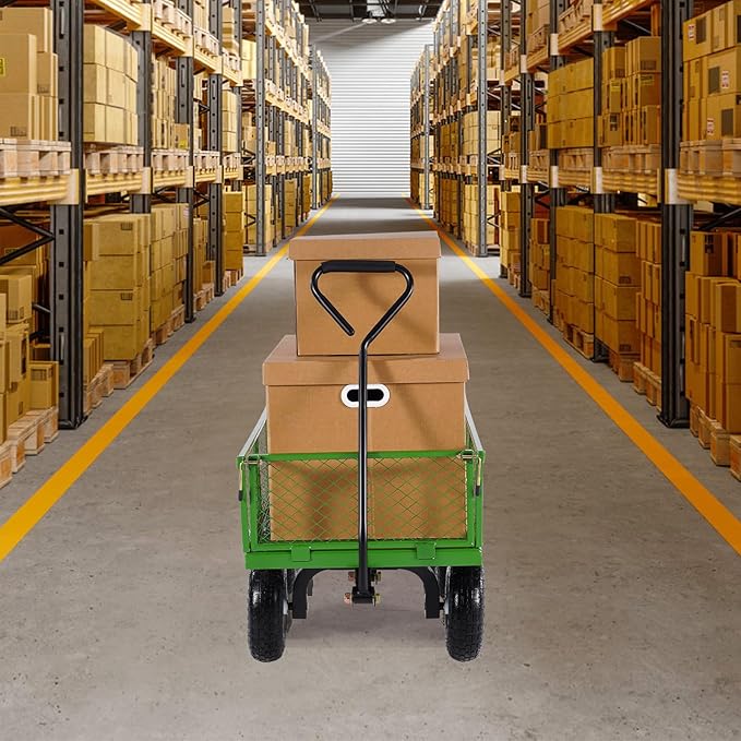 VEVOR 900 Lbs Steel Garden Cart on Wheels, Heavy Duty Pullable Garden Wagon Yard Cart, Outdoor Metal Utility Wagon with 10" Tires and Mesh Removable Sides(Convert to Flatbed), and 180°Rotating Handle