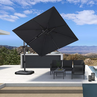 PURPLE LEAF 8.8' X 8.8' Left-right Tilt Patio Umbrella Outdoor Cantilever Swivel Square Umbrella with Tilt and Crank Aluminum Offset Umbrella with 360-degree Rotation for Garden Deck Pool Patio Grey
