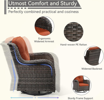 Outdoor Swivel Rocker Patio Chairs Set of 2 - Outdoor Wicker Patio Conversation Sets 2 Pieces with Olefin Fabric Cushions Suitable for Backyard Deck and Porch, Orange