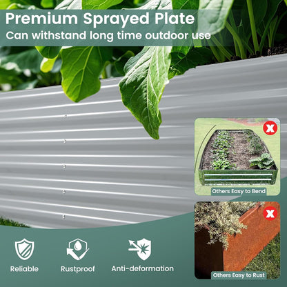 2 Pieces Raised Garden Beds, Metal Garden Planter with Open Bottom, Sprayed Plate & Thickened Corner Protectors, Outdoor Planter Box for Vegetables, Flowers & Herbs (Gray)